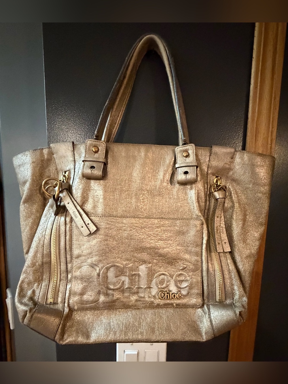 Authentic Chloe Metallic Gold Leather Tote Bag